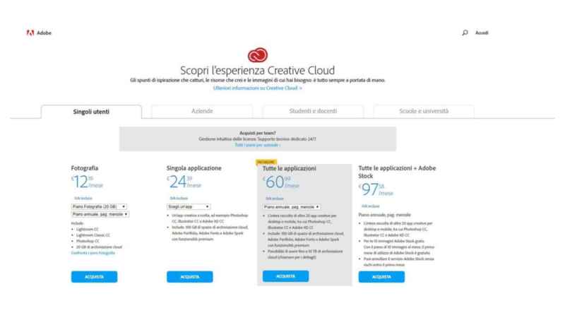 Adobe Creative Cloud: piani di abbonamento Adobe Creative Cloud: piani di abbonamento