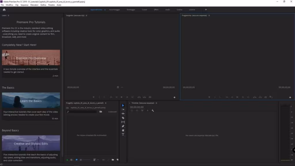 L'interfaccia di Adobe Premiere Pro