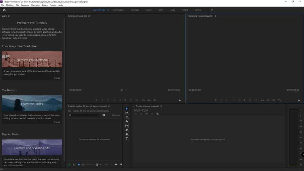 L'interfaccia di Adobe Premiere L'interfaccia di Adobe Premiere Pro