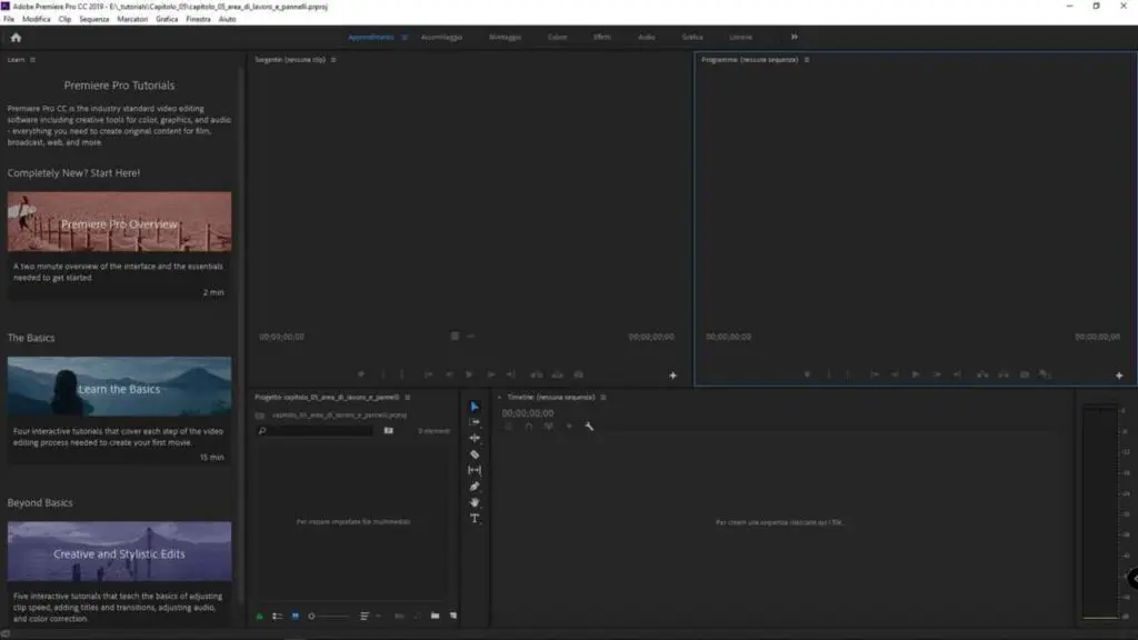L'interfaccia di Adobe Premiere Pro