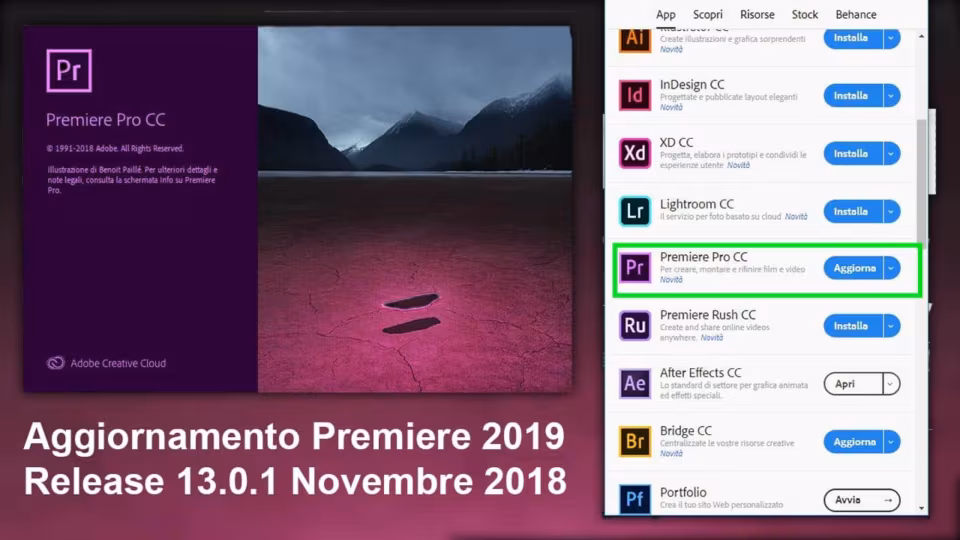 Adobe Premiere 2019 aggiornamento Novembre 2018: release 13.0.1