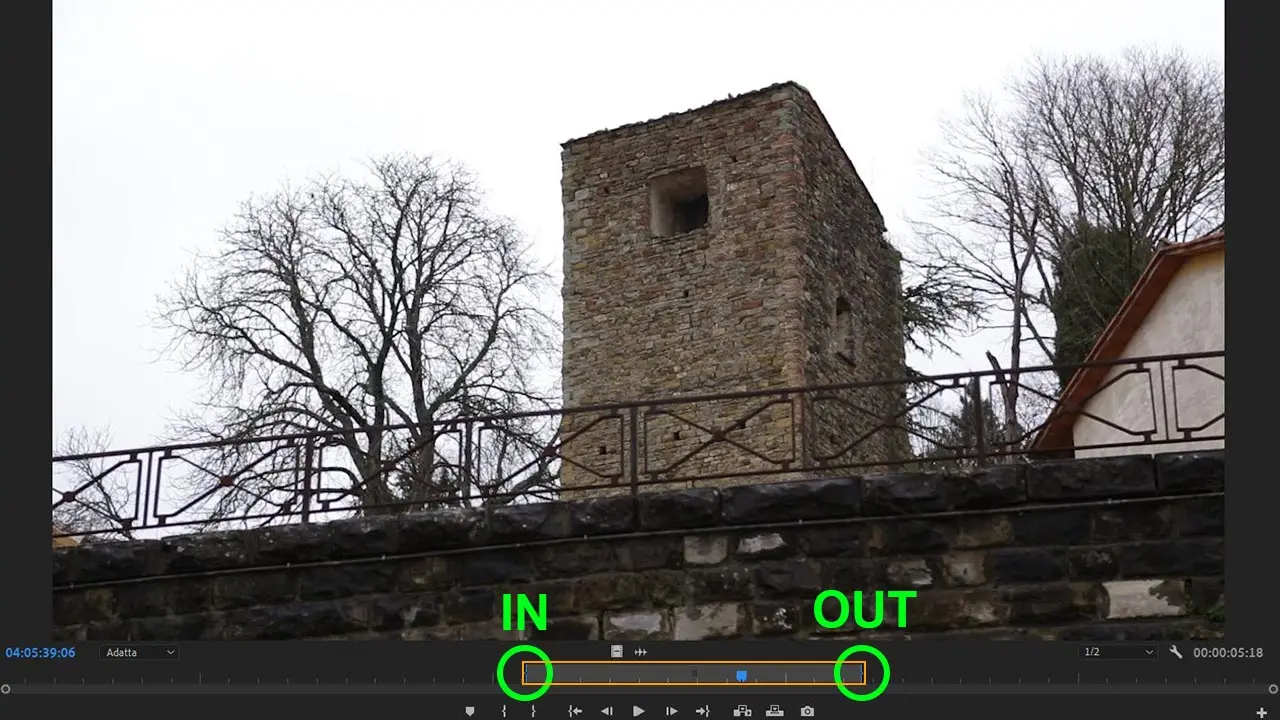 Monitor di anteprima video in Adobe Premiere 2019: IN e OUT