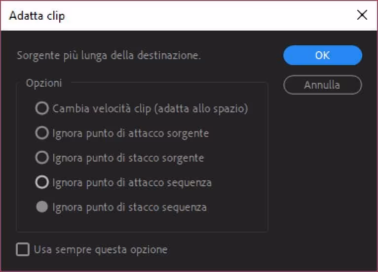 Adattare una clip in Adobe Premiere 2019