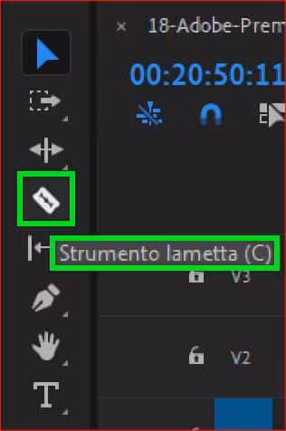 Il Trim in Adobe Premiere 2019: strumento lametta