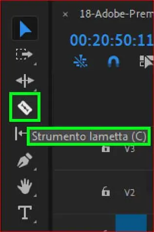 Il Trim in Adobe Premiere 2019: strumento lametta