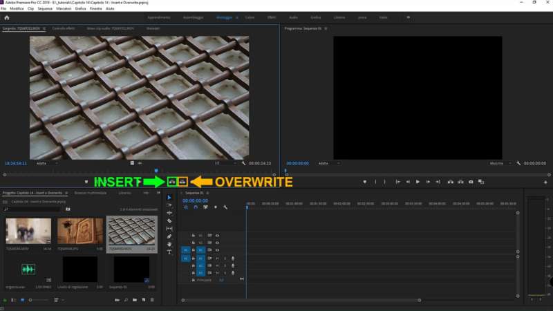 insert e Overwrite in Adobe Premiere 2019: monitor di anteprima insert e Overwrite in Adobe Premiere 2019: monitor di anteprima