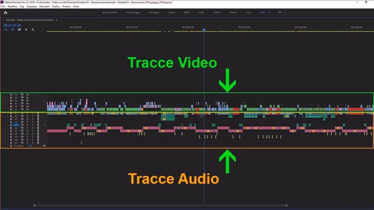 Timeline: Tracce video e tracce audio in Adobe Premiere 2019