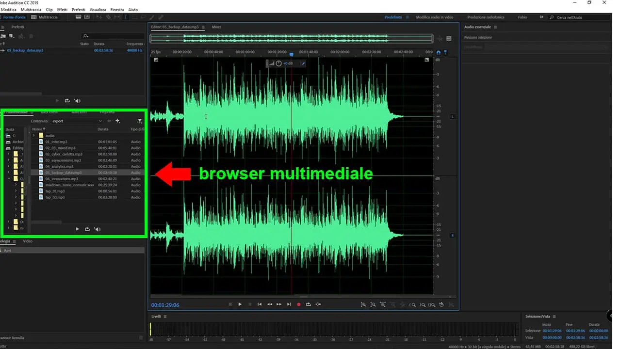 Browser multimediale di Adobe Audition 2019 Browser multimediale di Adobe Audition 2019