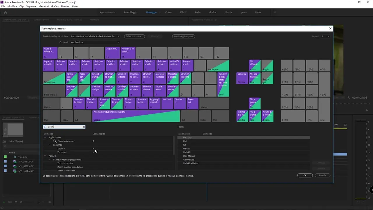 Impostare i tasti di scelta rapida in Adobe Premiere: zoom in e zoom out nella sequenza Impostare i tasti di scelta rapida in Adobe Premiere: zoom in e zoom out nella sequenza