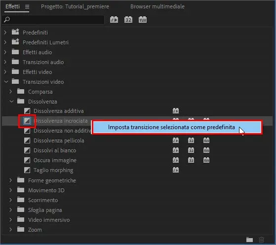 Come impostare una transizione predefinita in Adobe Premiere Come impostare una transizione predefinita in Adobe Premiere
