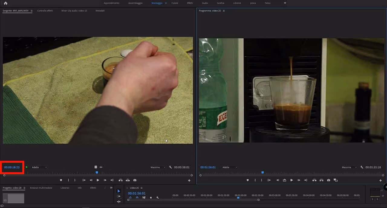 Indicatore del time-code in Premiere 2019