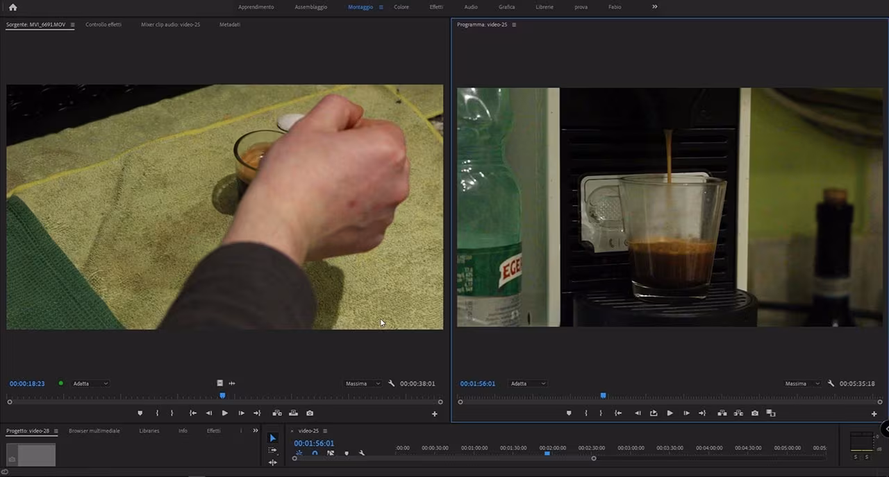 Monitor sorgente e monitor programma in Adobe Premiere 2019