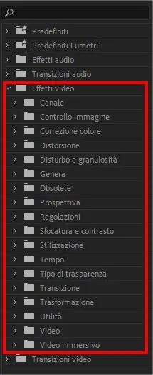 Effetti video disponibili in Adobe Premiere 2019