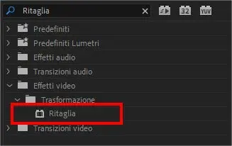 Effetto Ritaglia (crop effect) per ritagliare una porzione di video in Adobe Premiere
