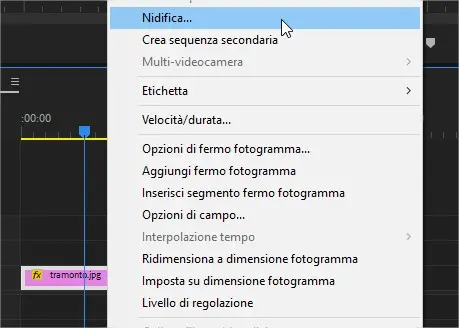 La funzione "nidifica" in Adobe Premiere 2019