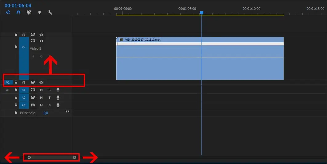 Come allargare lo zoom orizzontale e verticale nella timeline di Adobe Premiere 2019