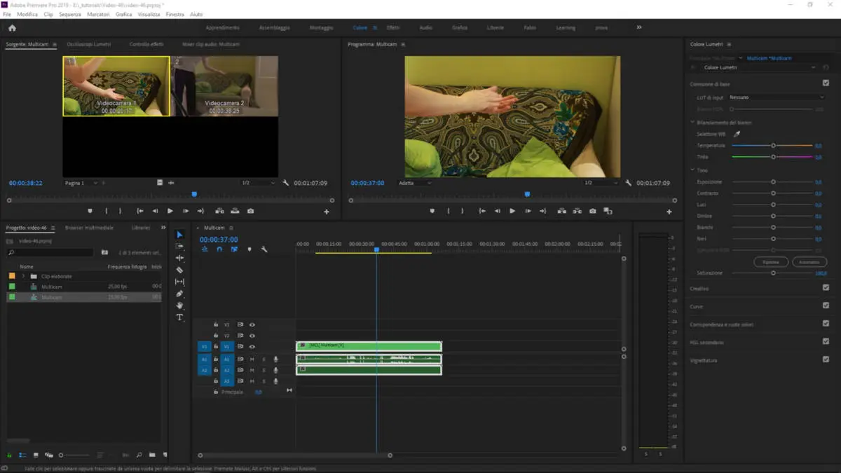 Come montare più video contemporaneamente in Adobe Premiere 2019 - Multi-videocamera