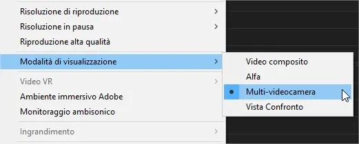 Modalità di visualizzazione multi-videocamera Adobe Premiere 2019