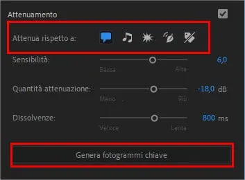 Opzioni di attenuazione audio di Adobe Premiere Pro