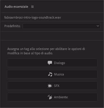 Il pannello Audio Essenziale di Adobe Premiere Pro