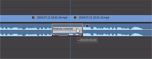 Modificare la durata e la posizione di una transizione audio in Adobe Premiere Pro 2019