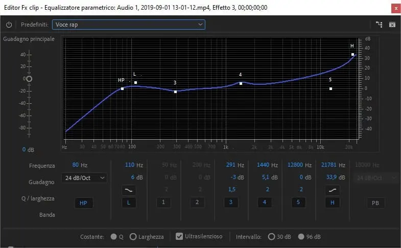 Effetti audio in Adobe Premiere Pro: l'equalizzatore Parametrico