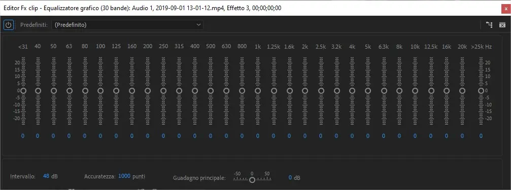 Effetti Audio Adobe Premiere: equalizzatore grafico a trenta bande