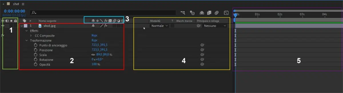 Livelli After Effects: opzioni e proprietà