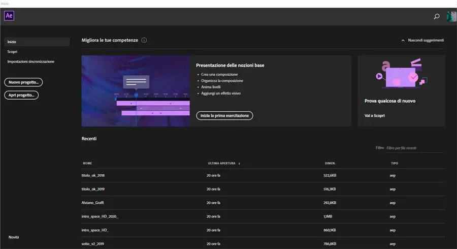 Come aprire un progetto After Effects