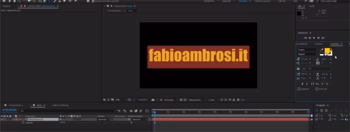 Con il pannello caratter è possibile modificare le caratteristiche del testo in After Effects