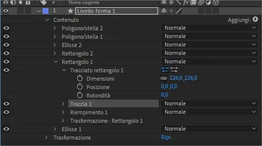 Livello forma in After Effects: proprietà