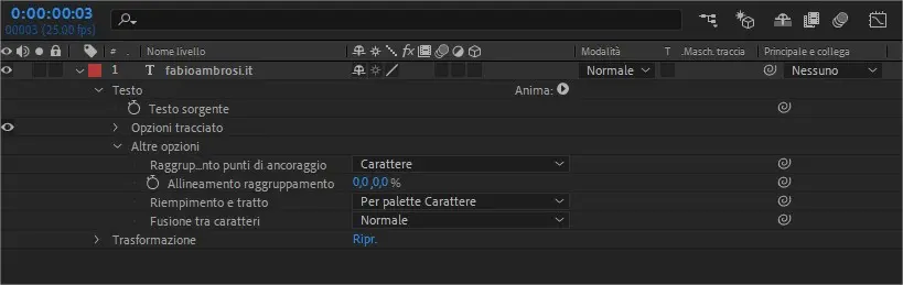 Testo in After Effects: opzioni avanzate di livello