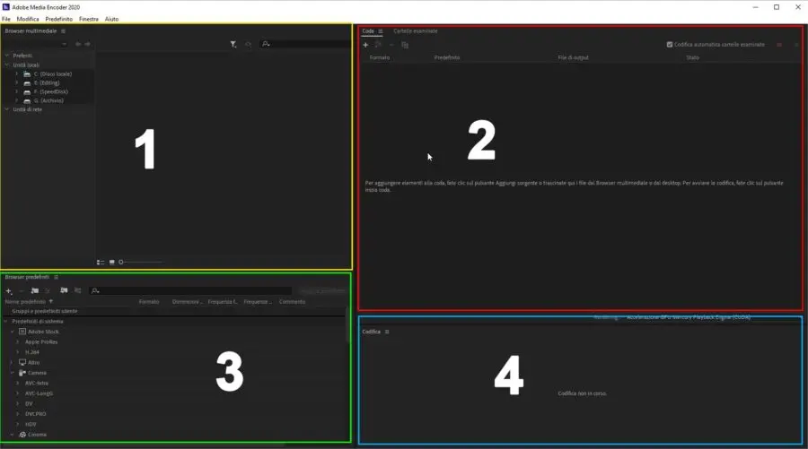 Come usare l'interfaccia grafica di Adobe Media Encoder