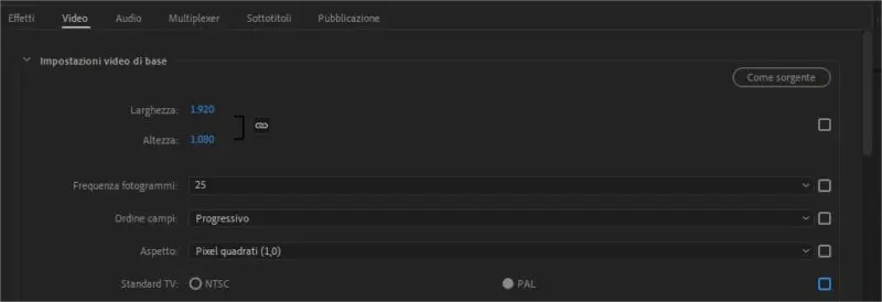 Modificare le impostazioni del codec Video in Adobe Premiere Pro