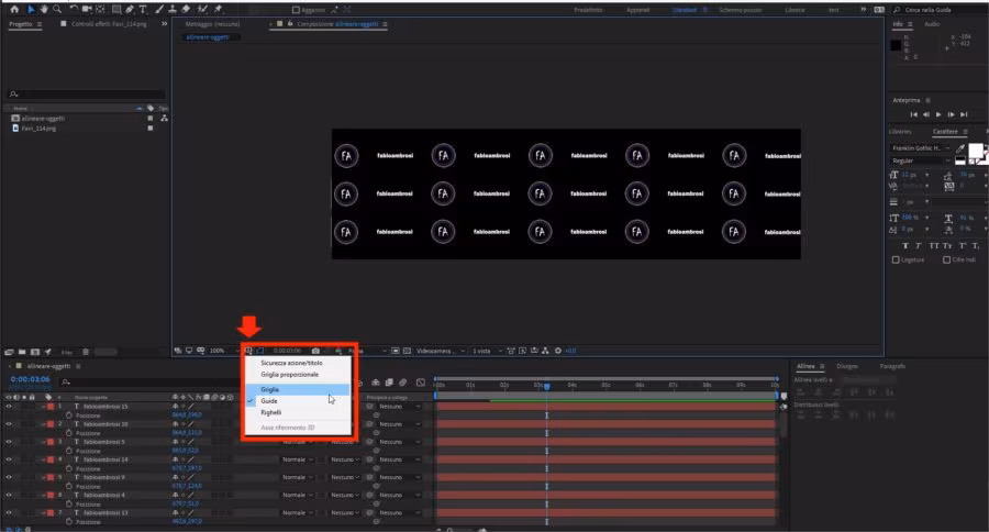 Come abilitare la grlia e il righello in After Effects