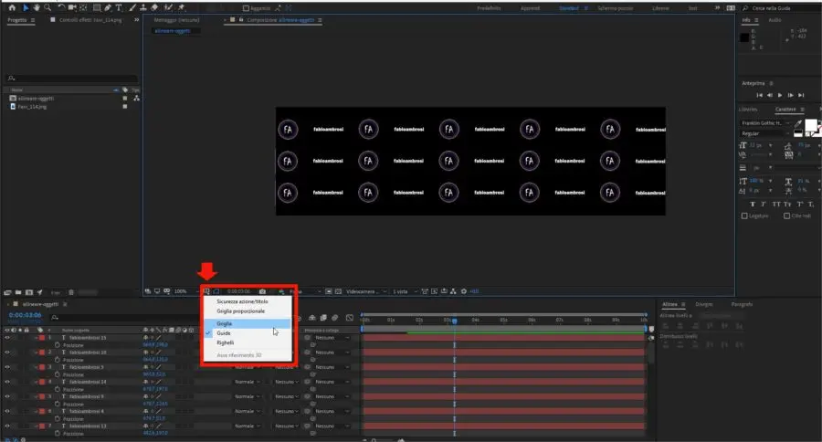 Come abilitare la grlia e il righello in After Effects