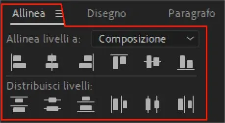 Il pannello "Allinea" di After Effects