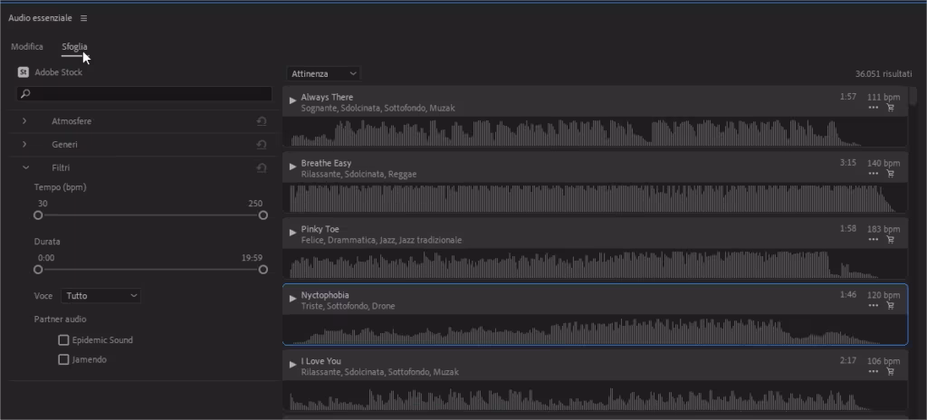 Audio Adobe Stock: una libreria di brani musicali da usare nei progetti video di Adobe Premeire Pro