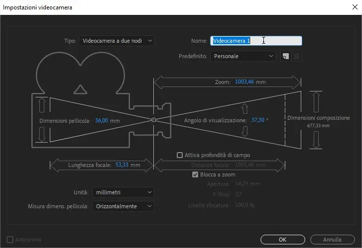 Come creare una videocamera in Adobe After Effects: impostazioni