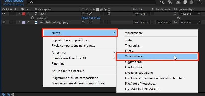 Creare una videocamera in Adobe After Effects