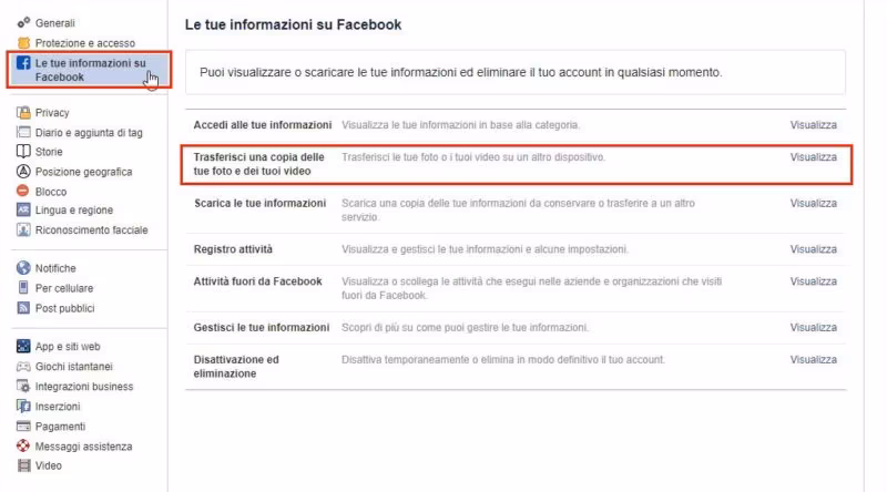 Trasferire Foto e Video da Facebook a Google Foto