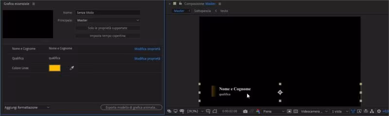 Grafica essenziale: scegliere quali parametri inviare da Adobe After Effects ad Adobe Premiere Pro