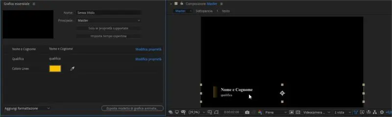 Grafica essenziale: scegliere quali parametri inviare da Adobe After Effects ad Adobe Premiere Pro