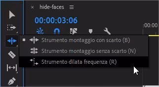 Strumento Dilata Frequenza Fotogrammi di Adobe Premiere Pro