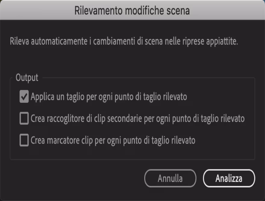 Adobe Premiere 14.4 - Rilevamento Automatico Modifiche Scena