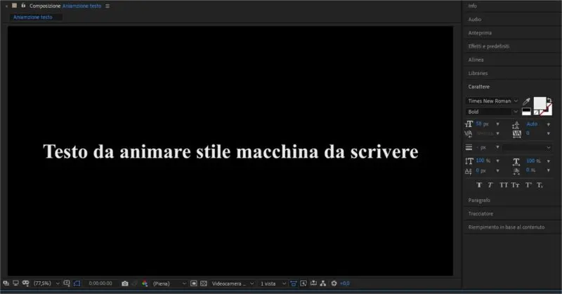 Animare un testo stile macchina da scrivere: creare il testo