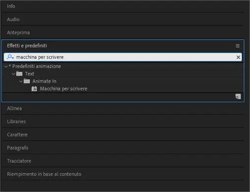 Effetto predefinito "macchina per scrivere" after effects