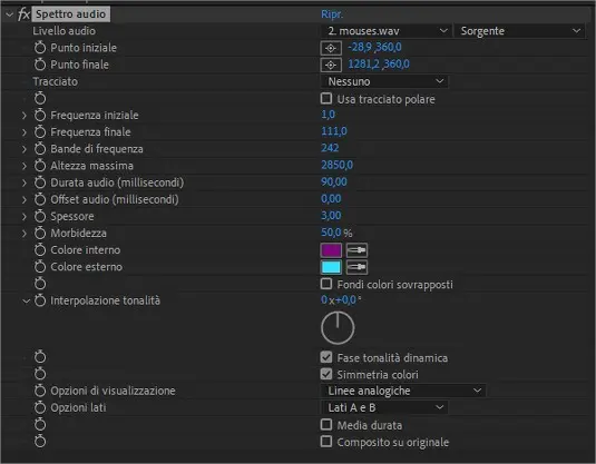 Adobe After Effects: effetto Spettro Audio