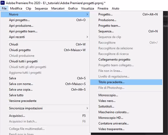 Titolatrice Adobe Premiere Pro: creare un testo che scorre
