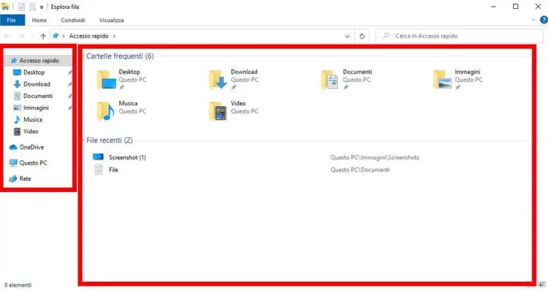 Finestra Esplora Risorse in Windows 10